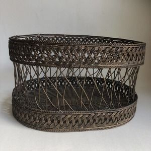 Large Metal Brass Woven Decorative Bread Wine Basket Bowl Veg MCM 3 Lb